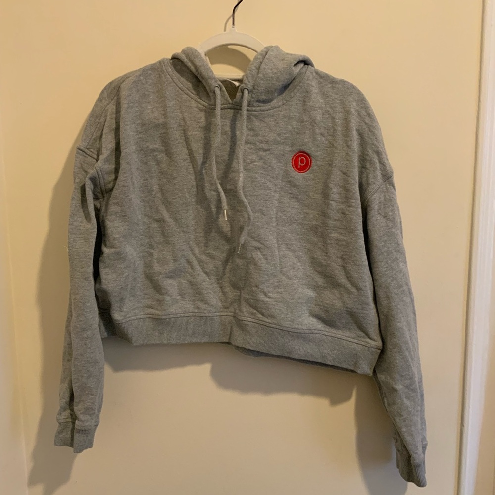 Pure Barre Gray Cropped Hoodie with Red Logo Medium